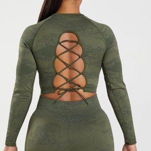 Gymshark Adapt Camo Seamless Lace Up Back Top